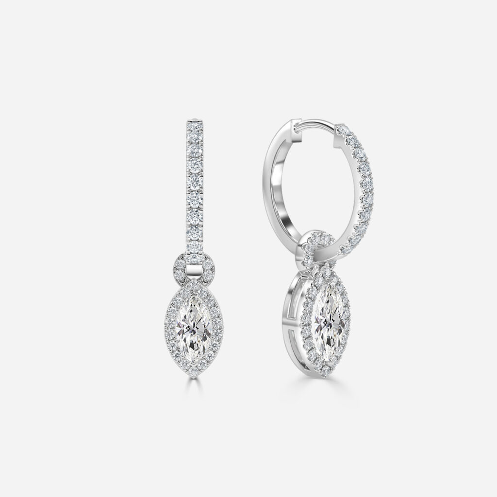 Halo Drop Marquise Earring In White Gold