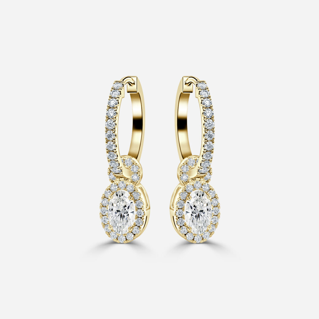 Halo Drop Oval Earring In Yellow Gold