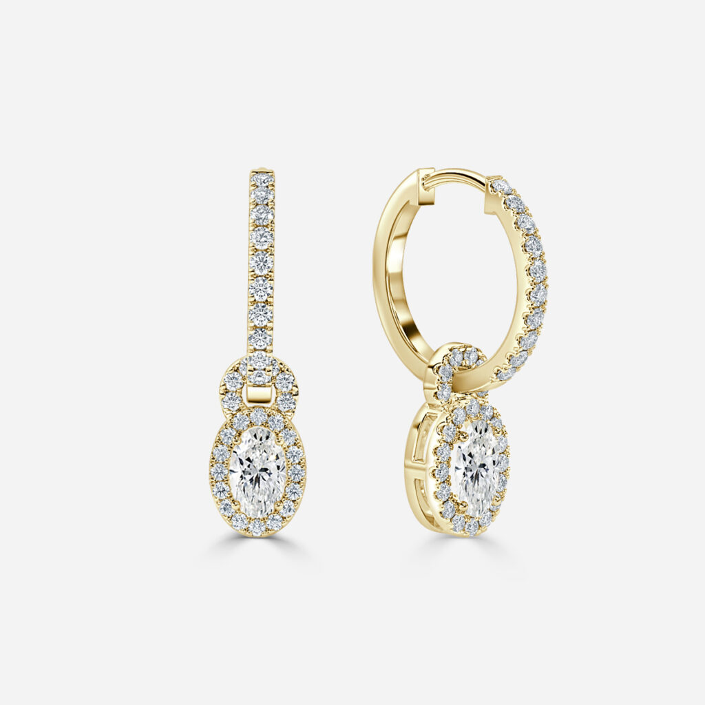 Halo Drop Oval Earring In Yellow Gold