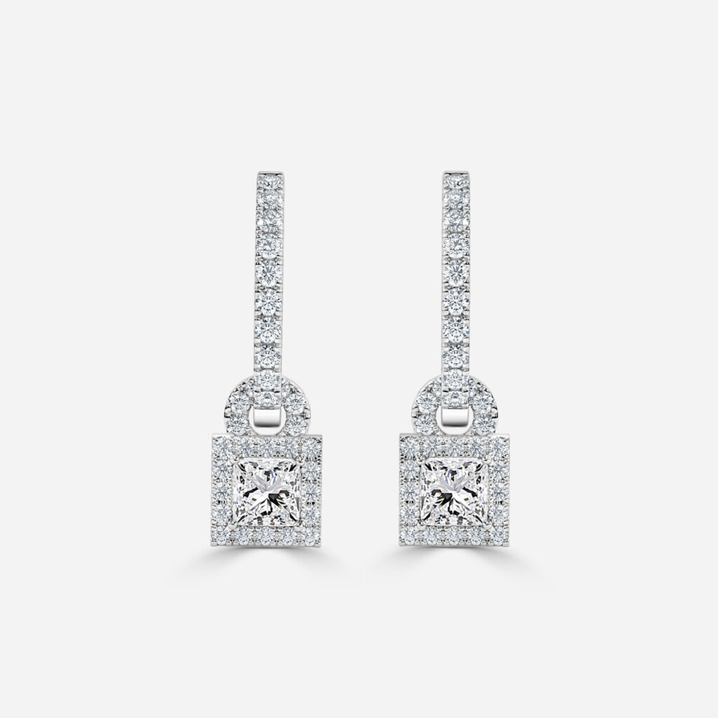 Halo Drop Princess Earring In White Gold