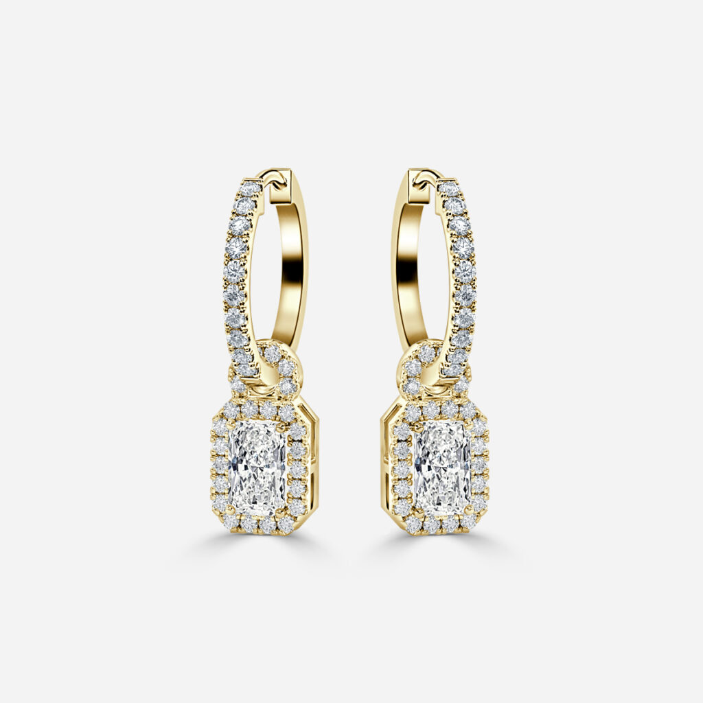Halo Drop Radiant Earring In Yellow Gold