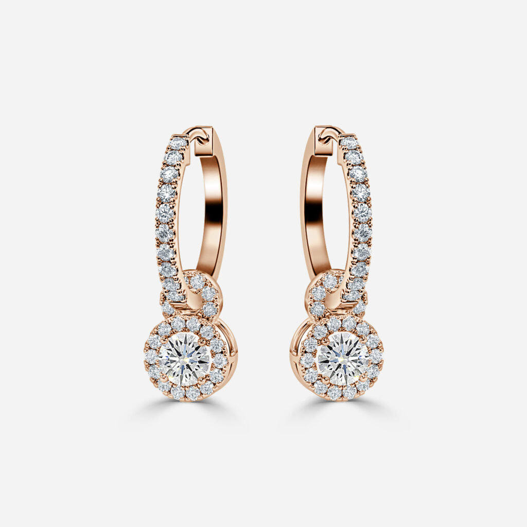 Halo Drop Round Earring In Rose Gold