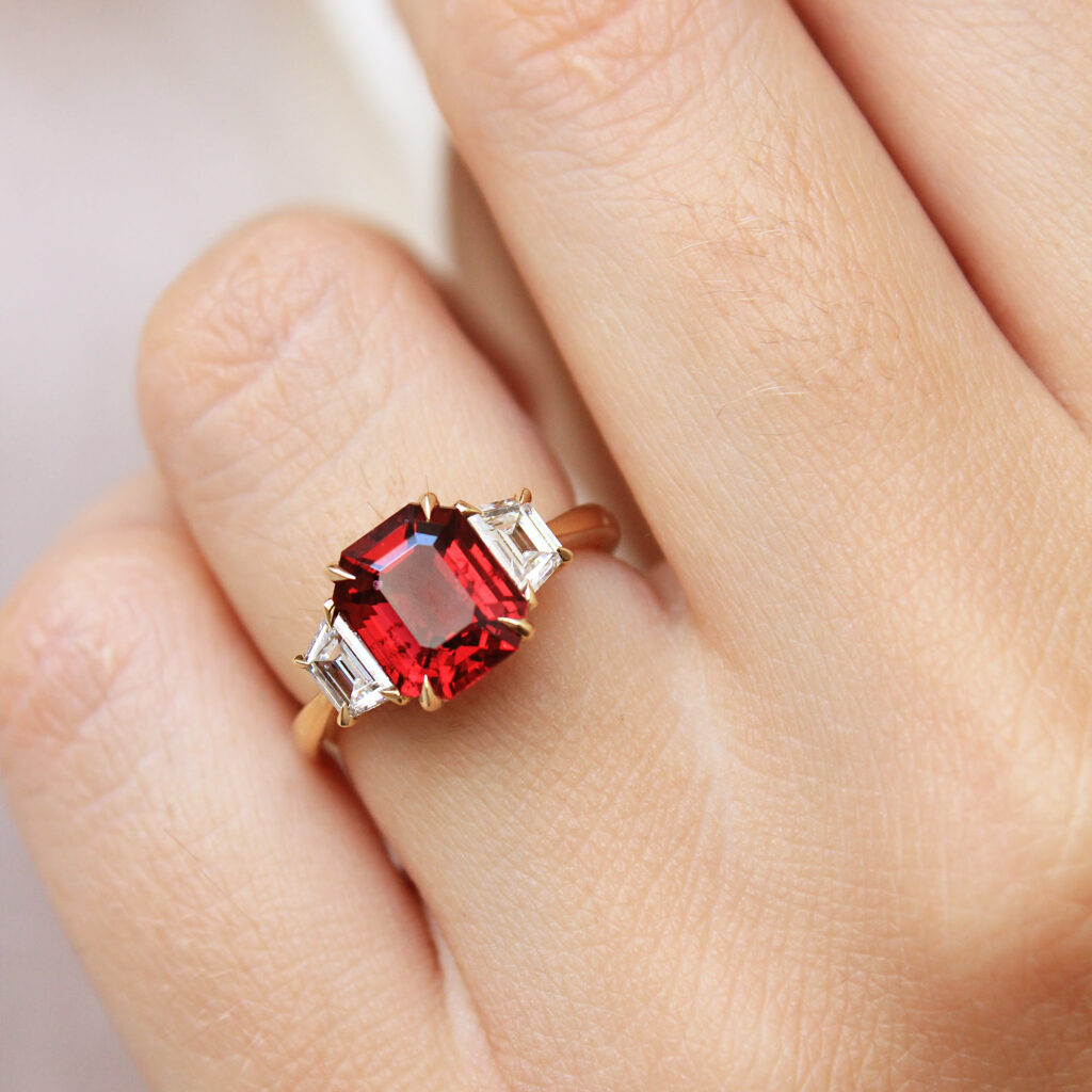 Emerald Cut Red Spinel Engagement Ring 2.50ct