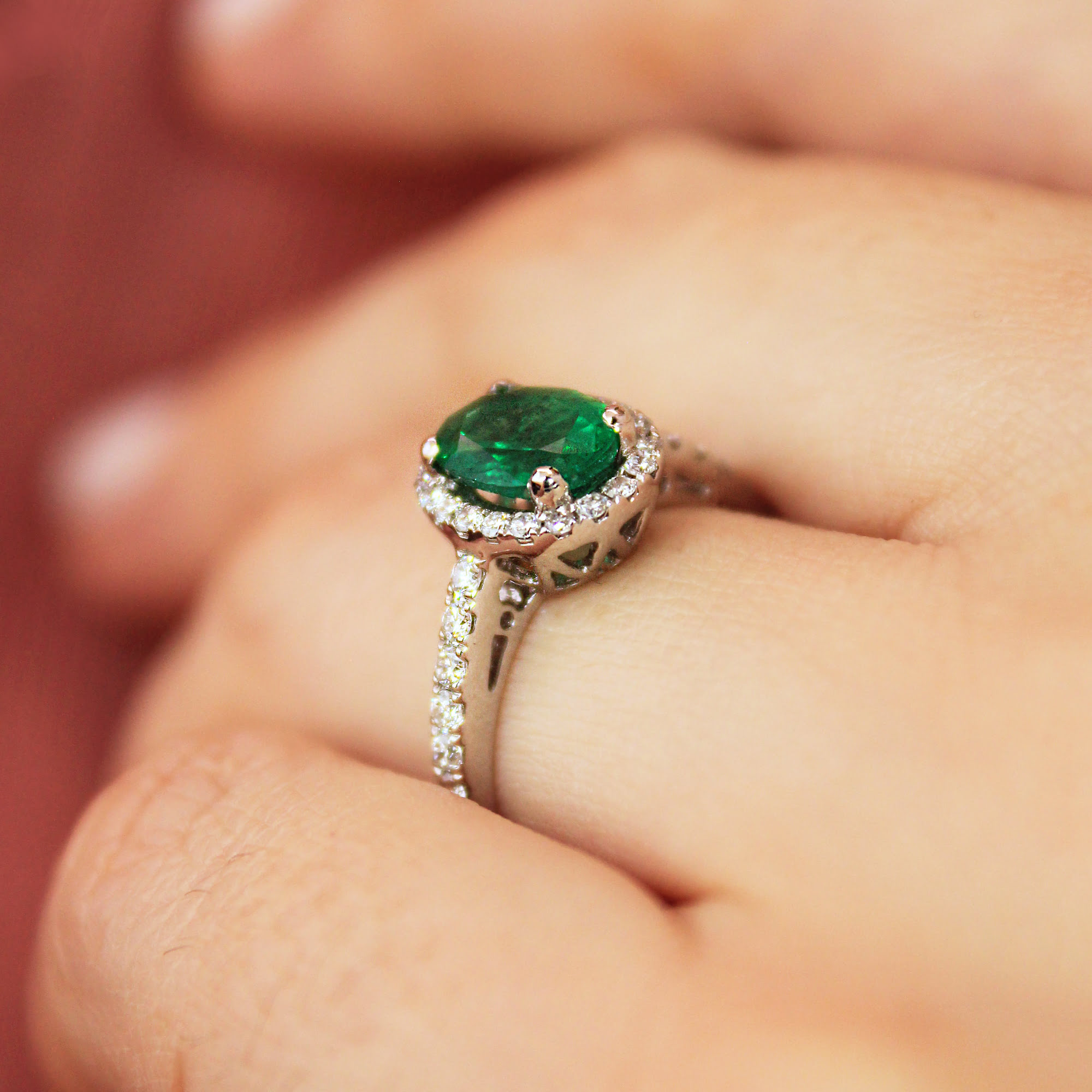 Oval Emerald Halo Engagement Ring 1.00ct