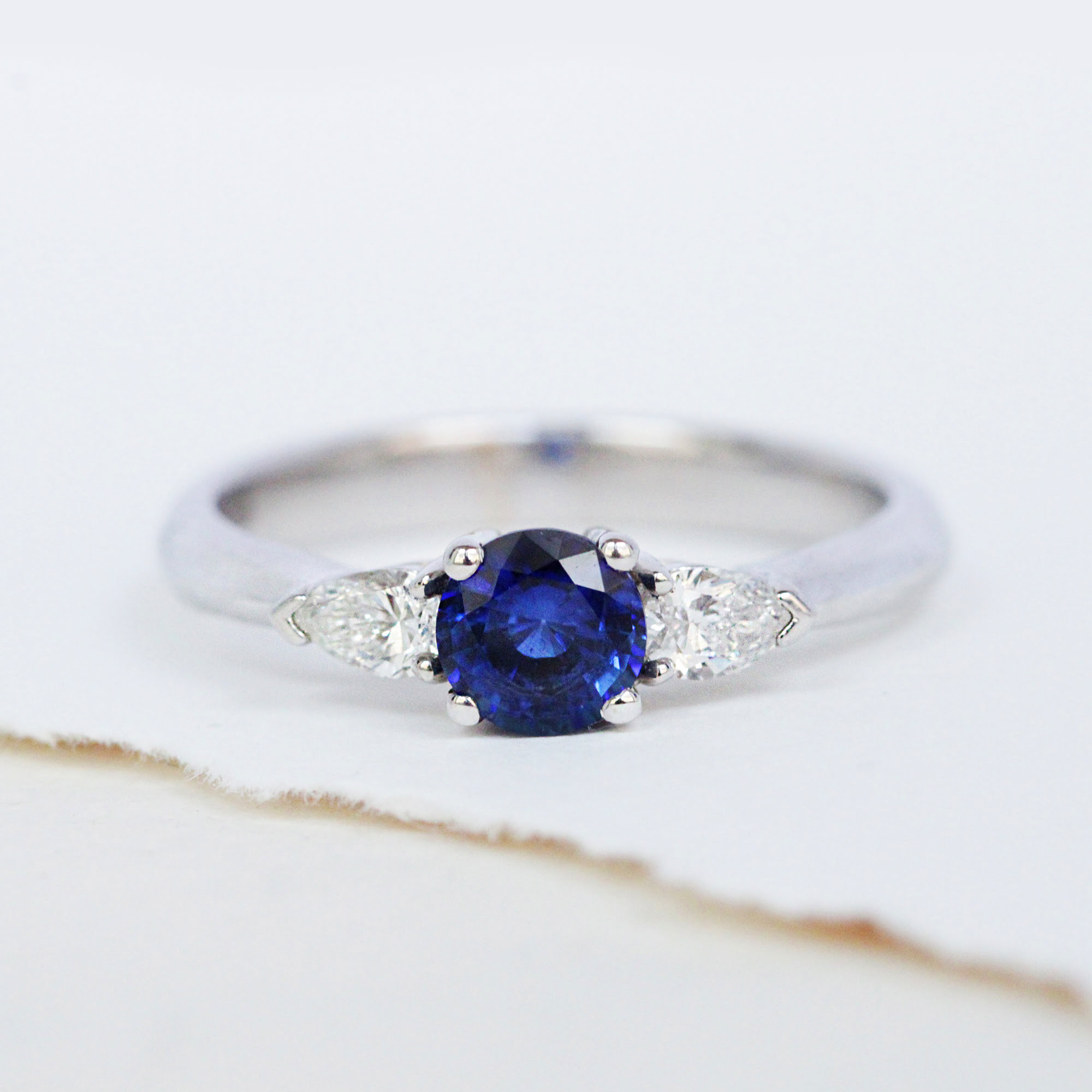 Round Blue Sapphire Trilogy Engagement Ring 0.40ct