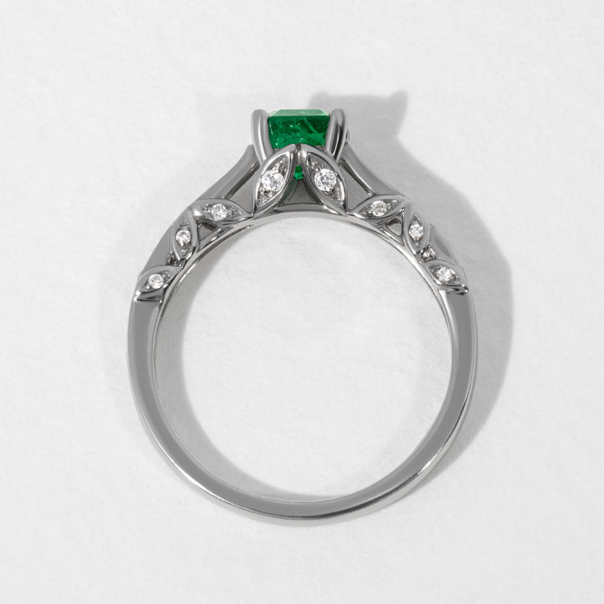 Asscher Zambian Emerald Pave Set Engagement Ring
