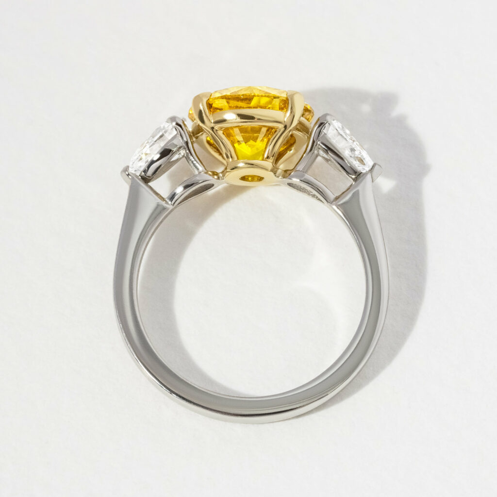 Yellow Round Gemstone 3.20ct Trilogy Engagement Ring