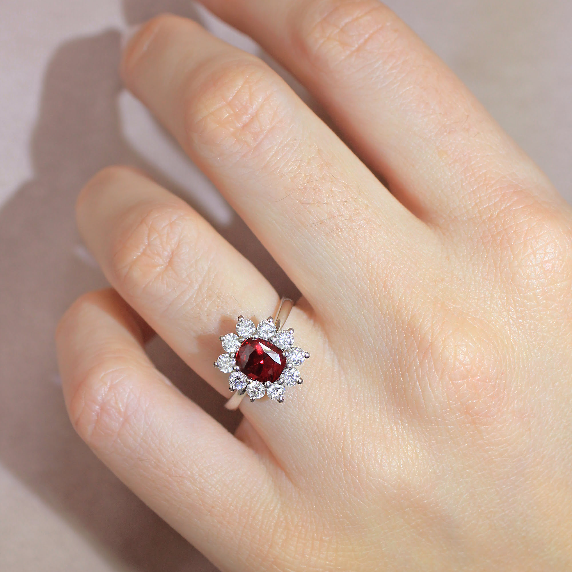 Cushion Cut Mozambique Ruby Set In Cluster Ring 1.40ct