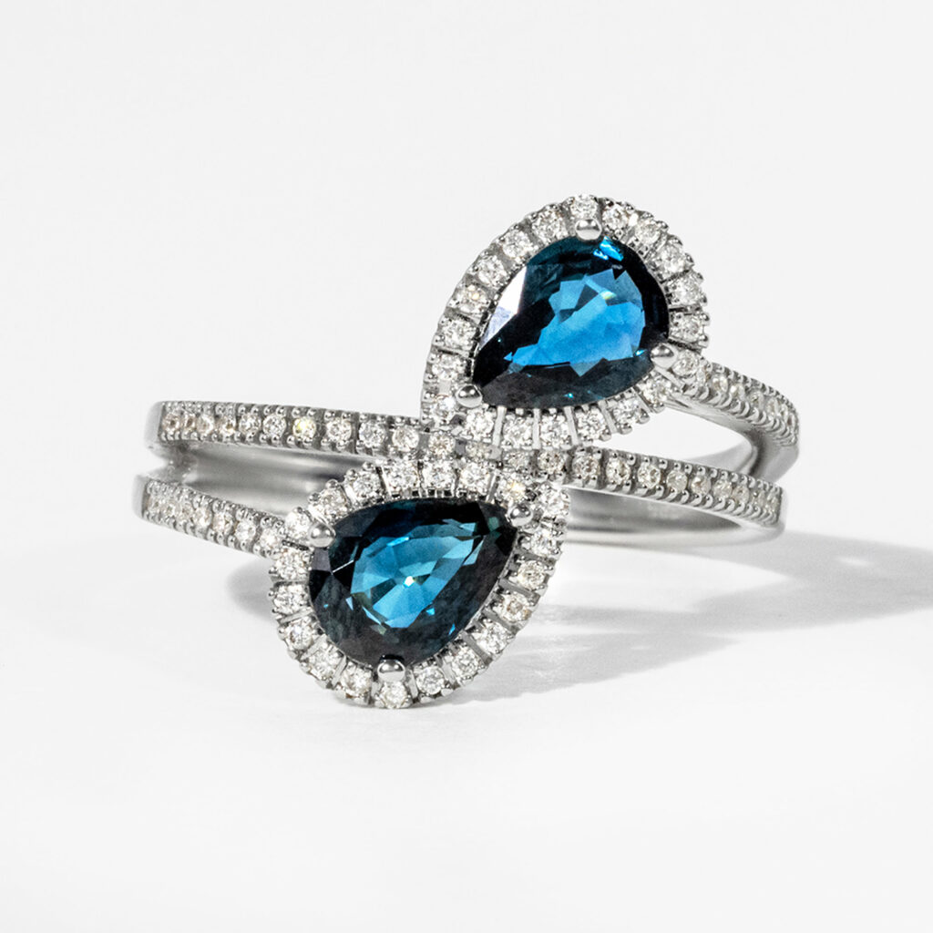 Blue Sapphire Toi Et Moi Halo Engagement Ring