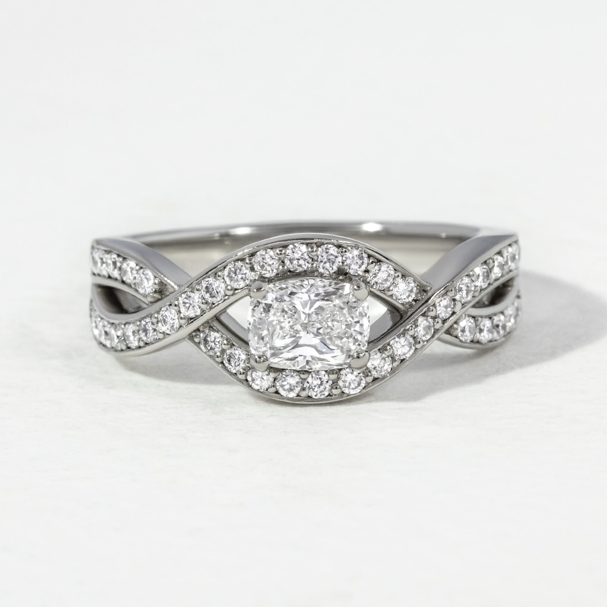 Cushion Platinum Entwined Halo Diamond Engagement Ring 0.51ct