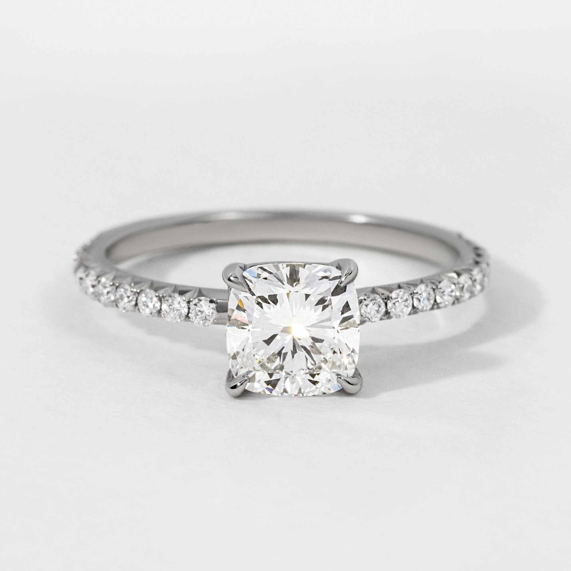Platinum Diamond Band Engagement Ring Cushion Lab Diamond - 1.40ct