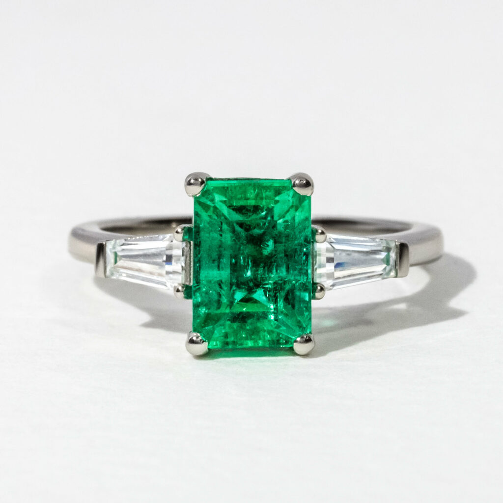 Columbian Emerald Platinum Trilogy Engagement Ring 2.20ct