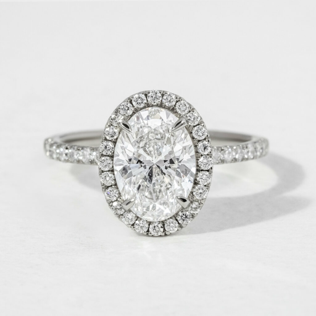 Platinum Oval Halo Engagement Ring Lab Grown