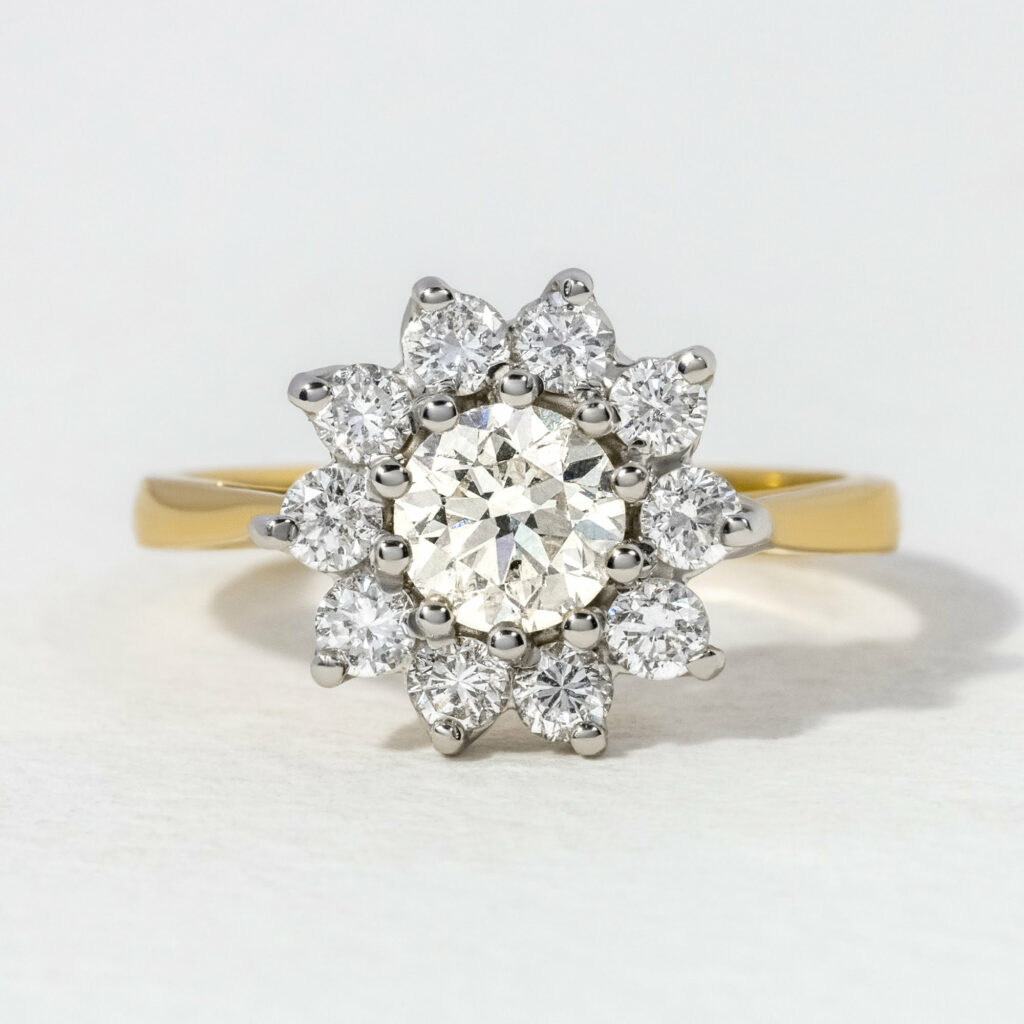 Round Diamond Two Tone Cluster Engagement Ring 0.70