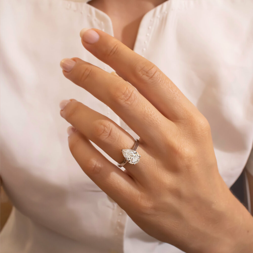 Pear Platinum Solitaire Lab Grown Diamond Engagement Ring