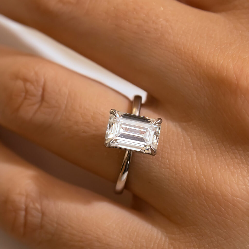 Emerald Platinum Solitaire Lab Grown Engagement Ring