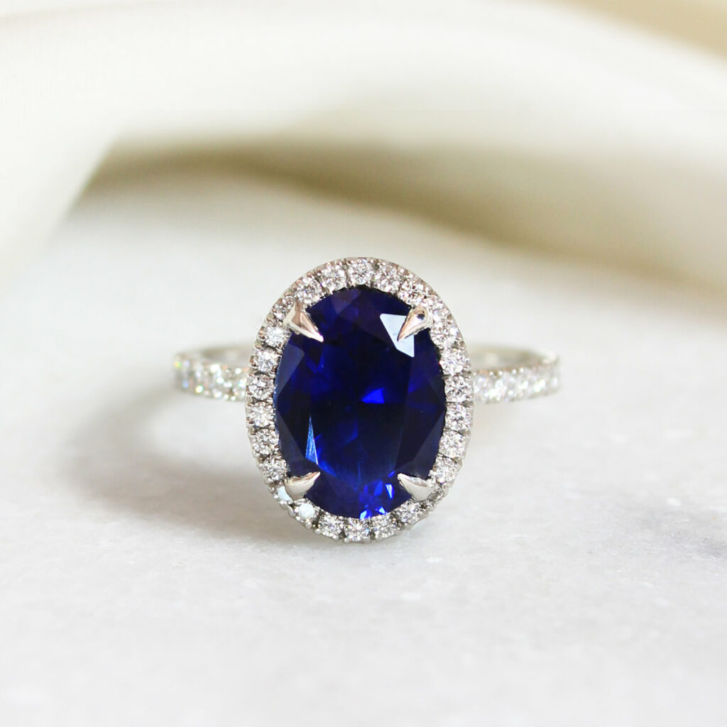 Oval Blue Sapphire Halo Engagement Ring 3.00ct