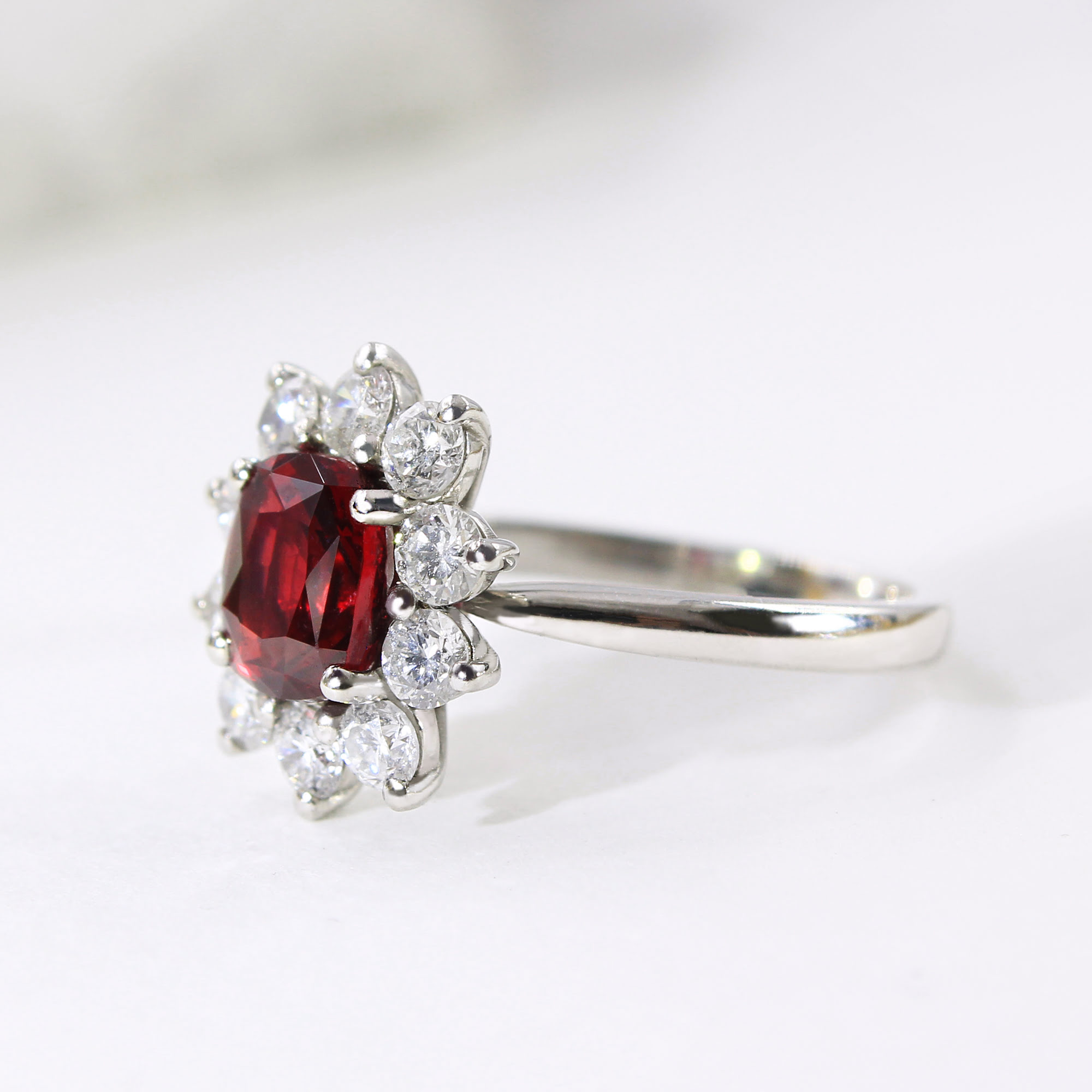 Cushion Cut Mozambique Ruby Set In Cluster Ring 1.40ct