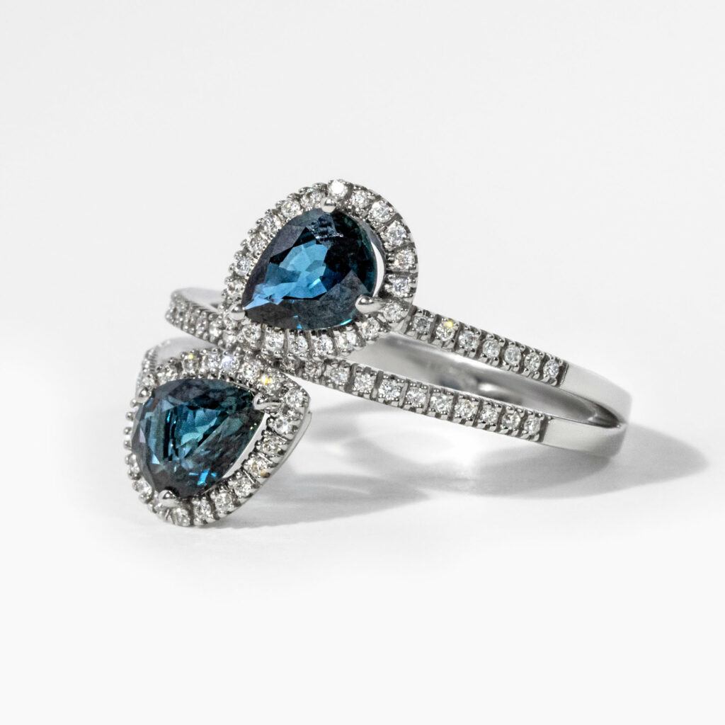 Blue Sapphire Toi Et Moi Halo Engagement Ring