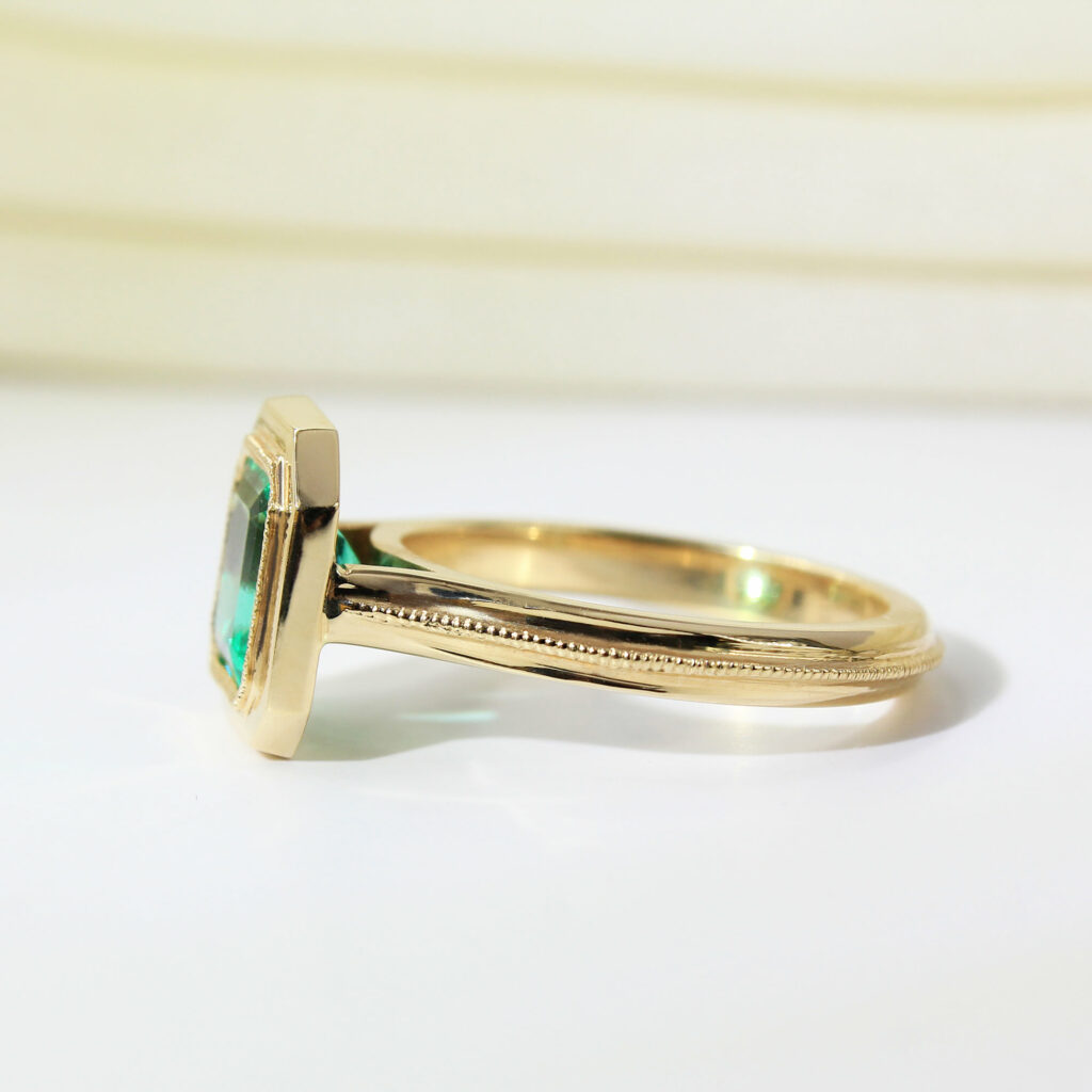 Colombian Emerald Bezel Set Engagement Ring- 1.40ct