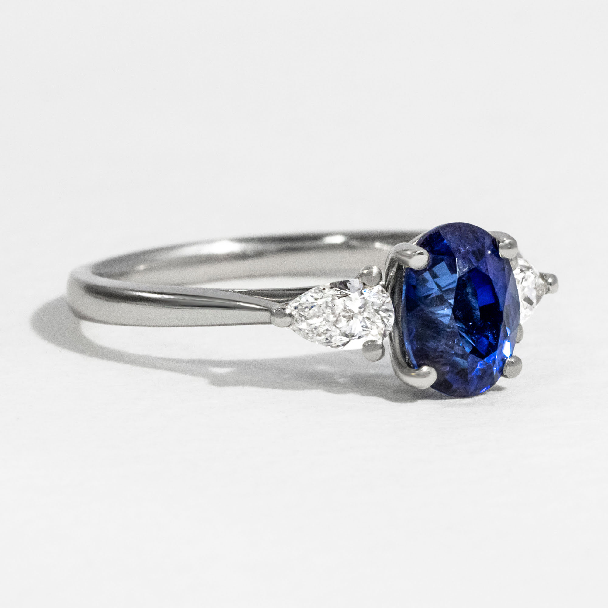 Oval Blue Sapphire Trilogy Engagement Ring 1.75ct