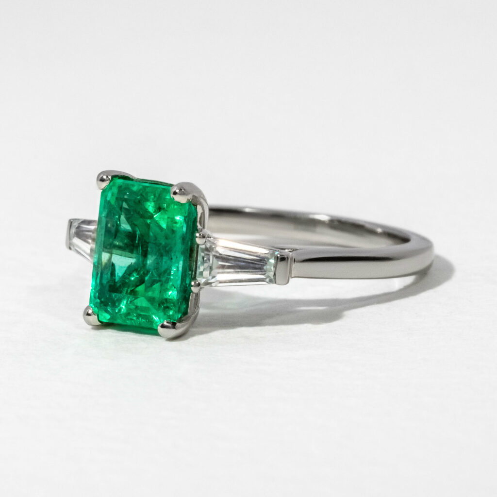 Columbian Emerald Platinum Trilogy Engagement Ring 2.20ct
