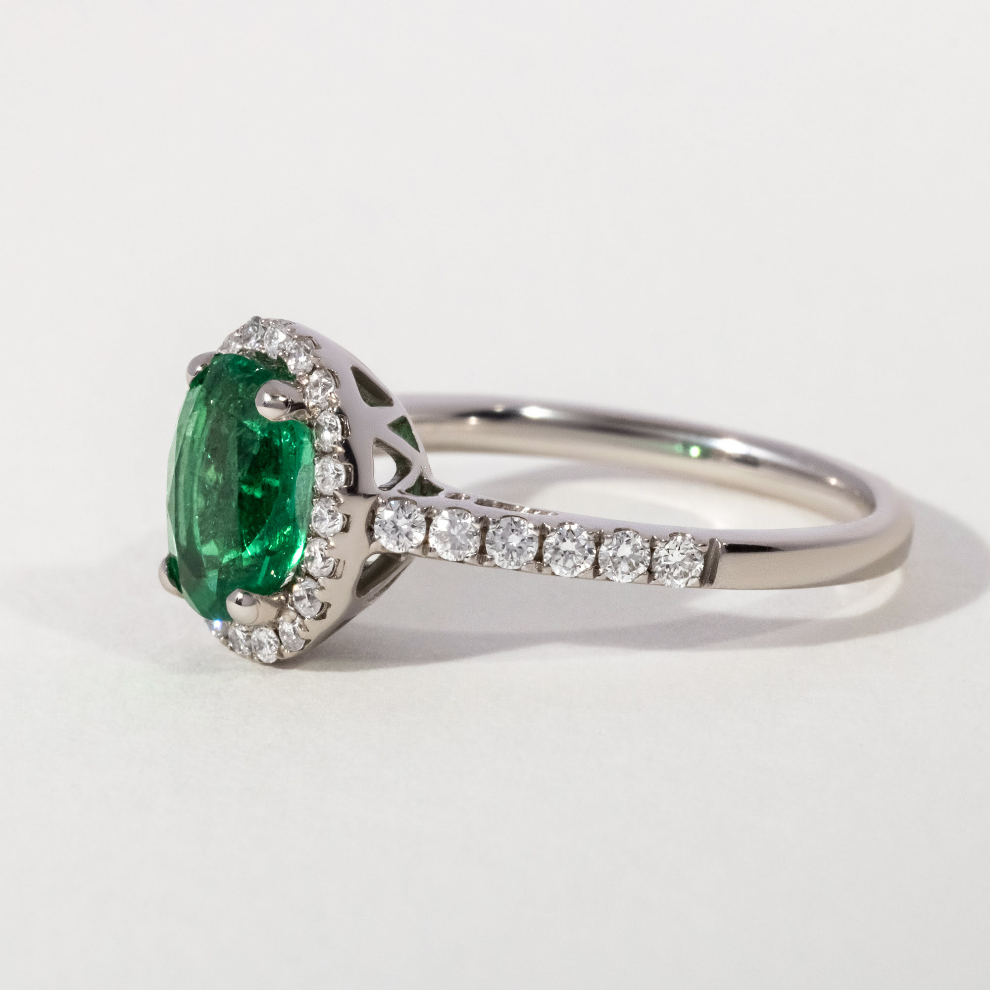 Oval Emerald Halo Engagement Ring 1.00ct