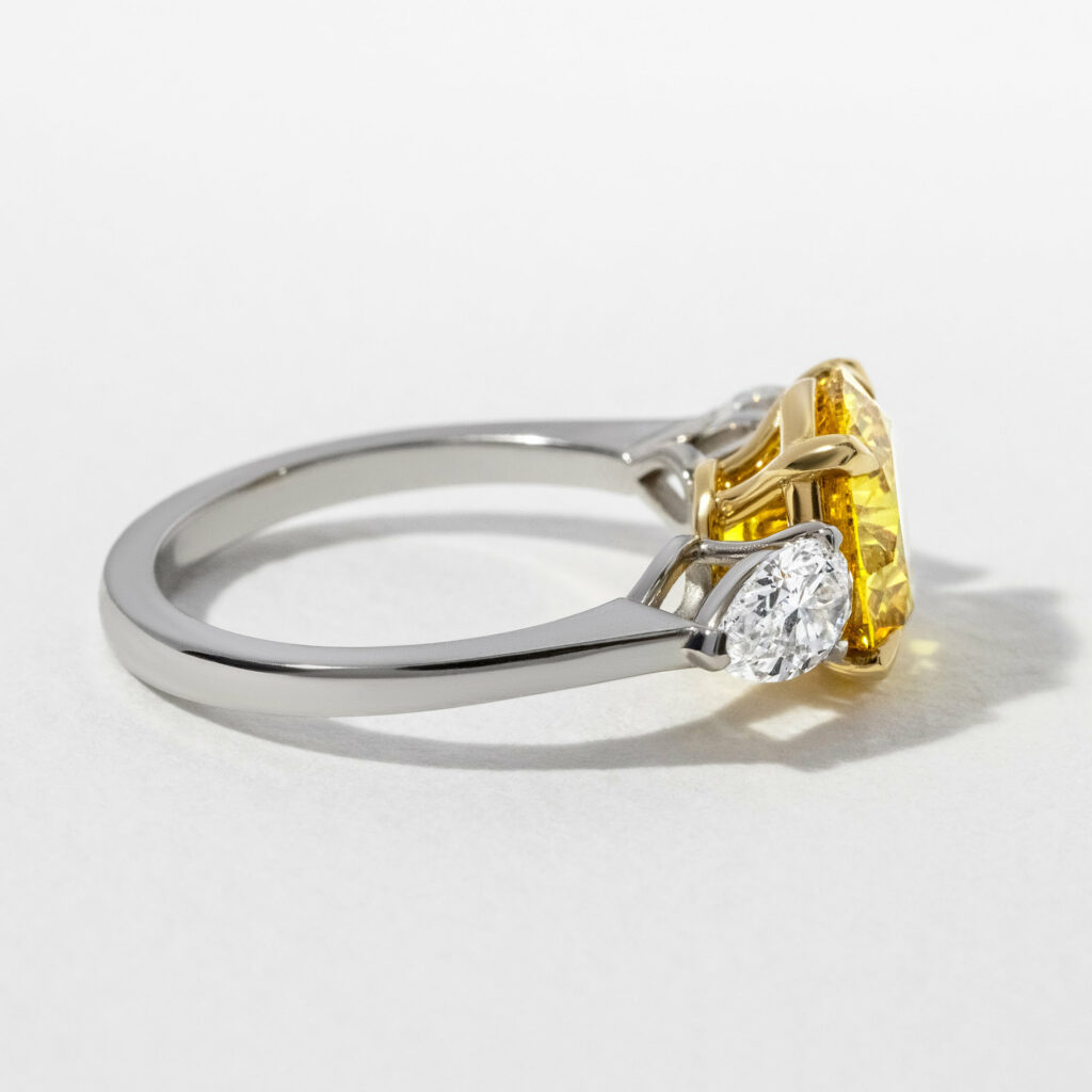 Yellow Round Gemstone 3.20ct Trilogy Engagement Ring