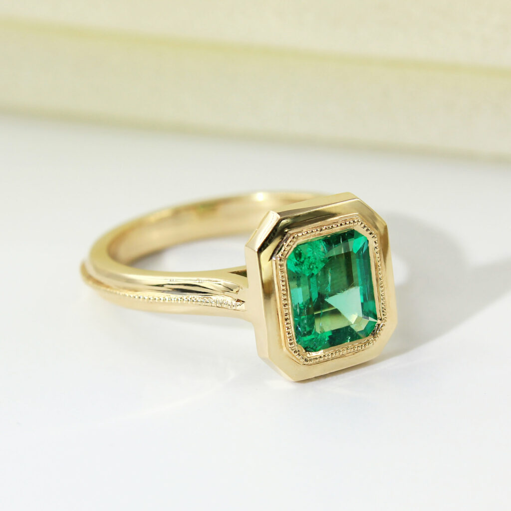 Colombian Emerald Bezel Set Engagement Ring- 1.40ct