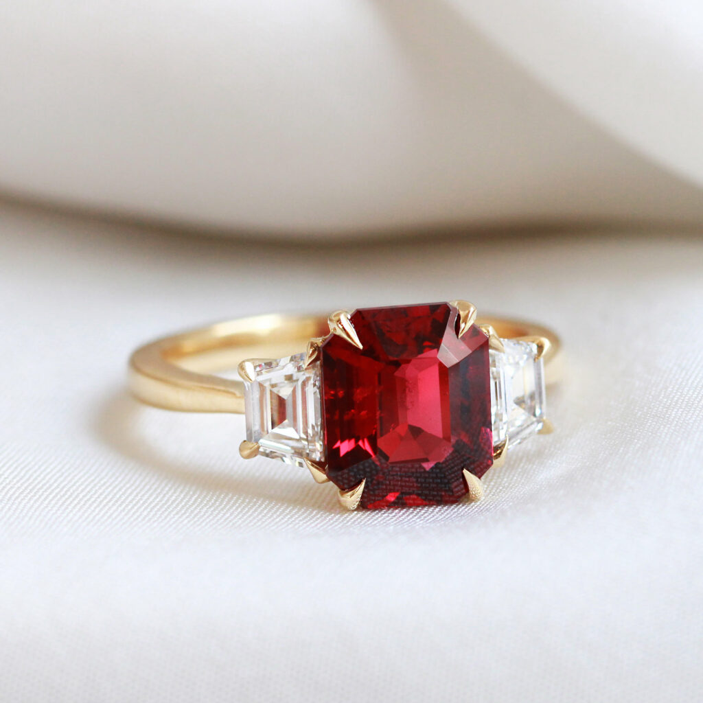 Emerald Cut Red Spinel Engagement Ring 2.50ct