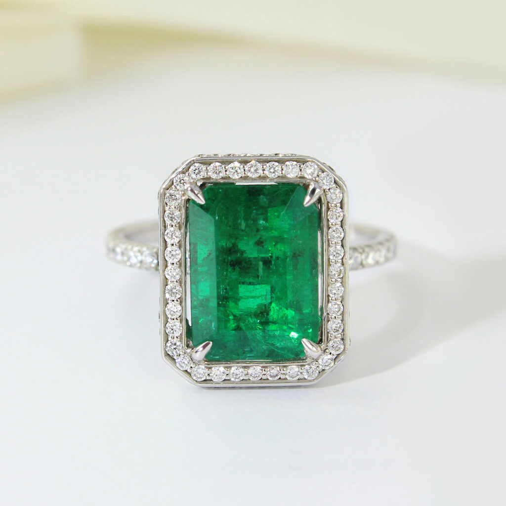 Zambian Emerald Hidden Halo Engagement Ring- 2.00ct