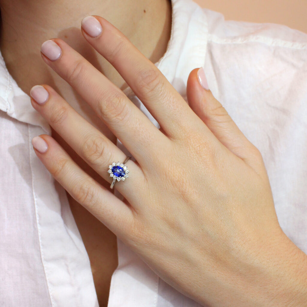 Light Blue Oval Sapphire Engagement Ring- 1.00ct