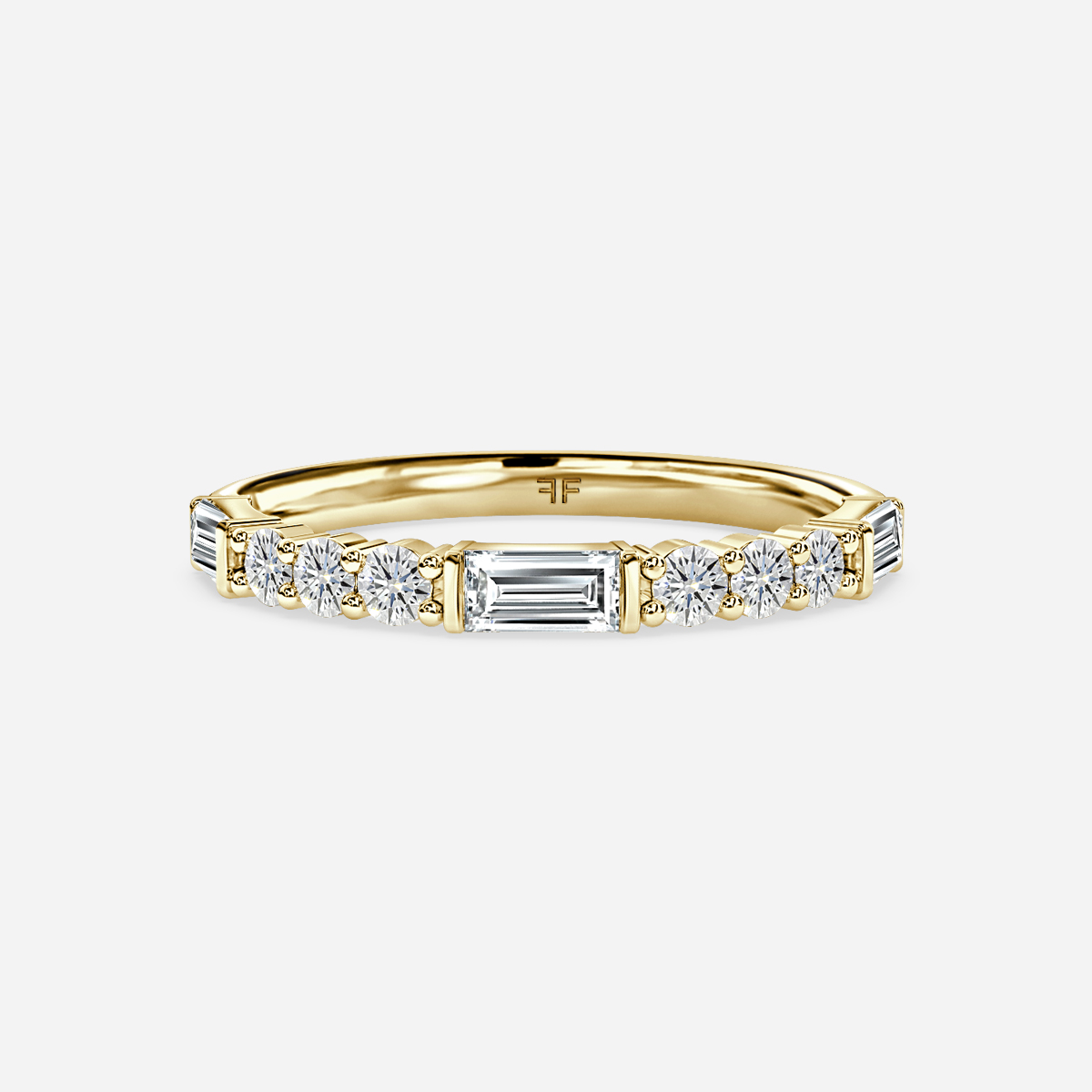 Round And Baguette Diamond Cut Half Eternity Ring In Yellow Gold