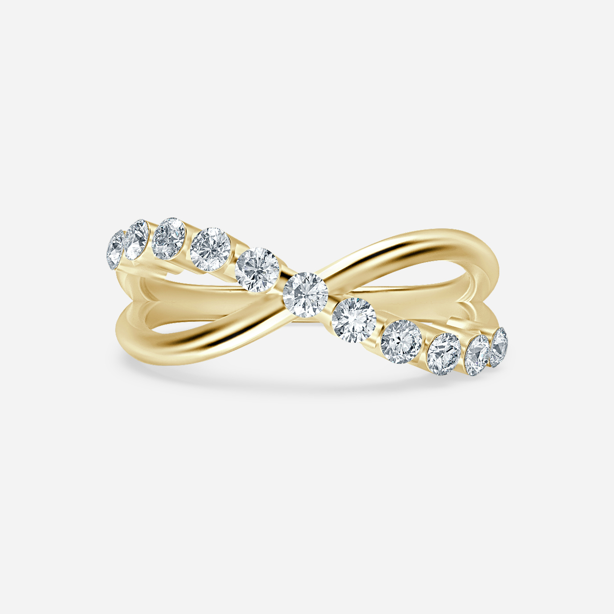 Crossover Shared Prong Yellow Gold Wedding Ring