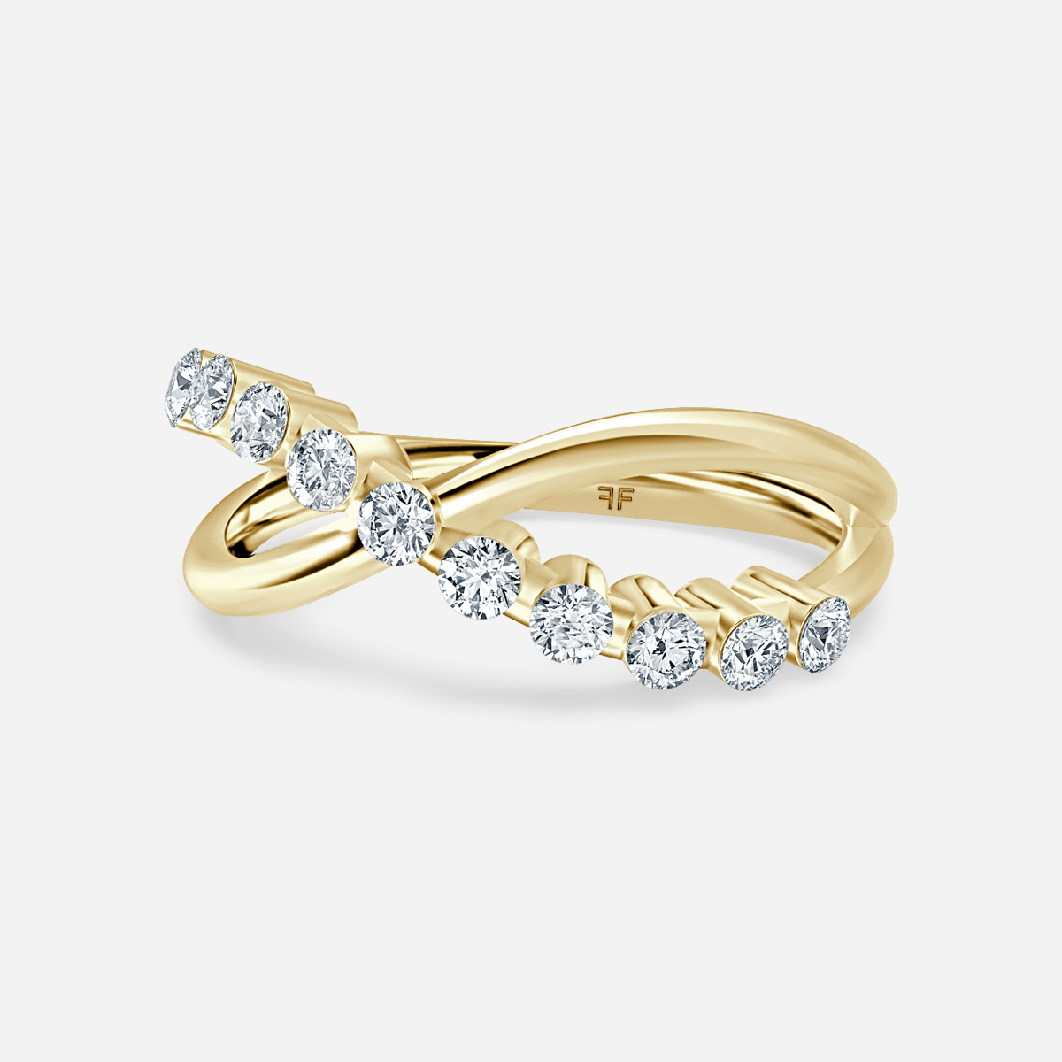 Crossover Shared Prong Yellow Gold Wedding Ring