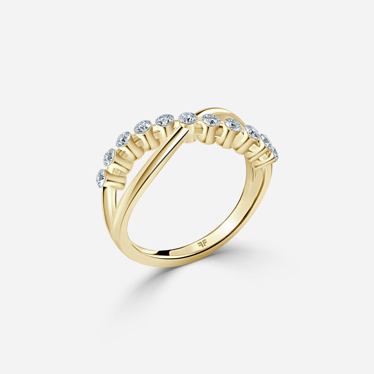 Crossover Shared Prong Yellow Gold Wedding Ring
