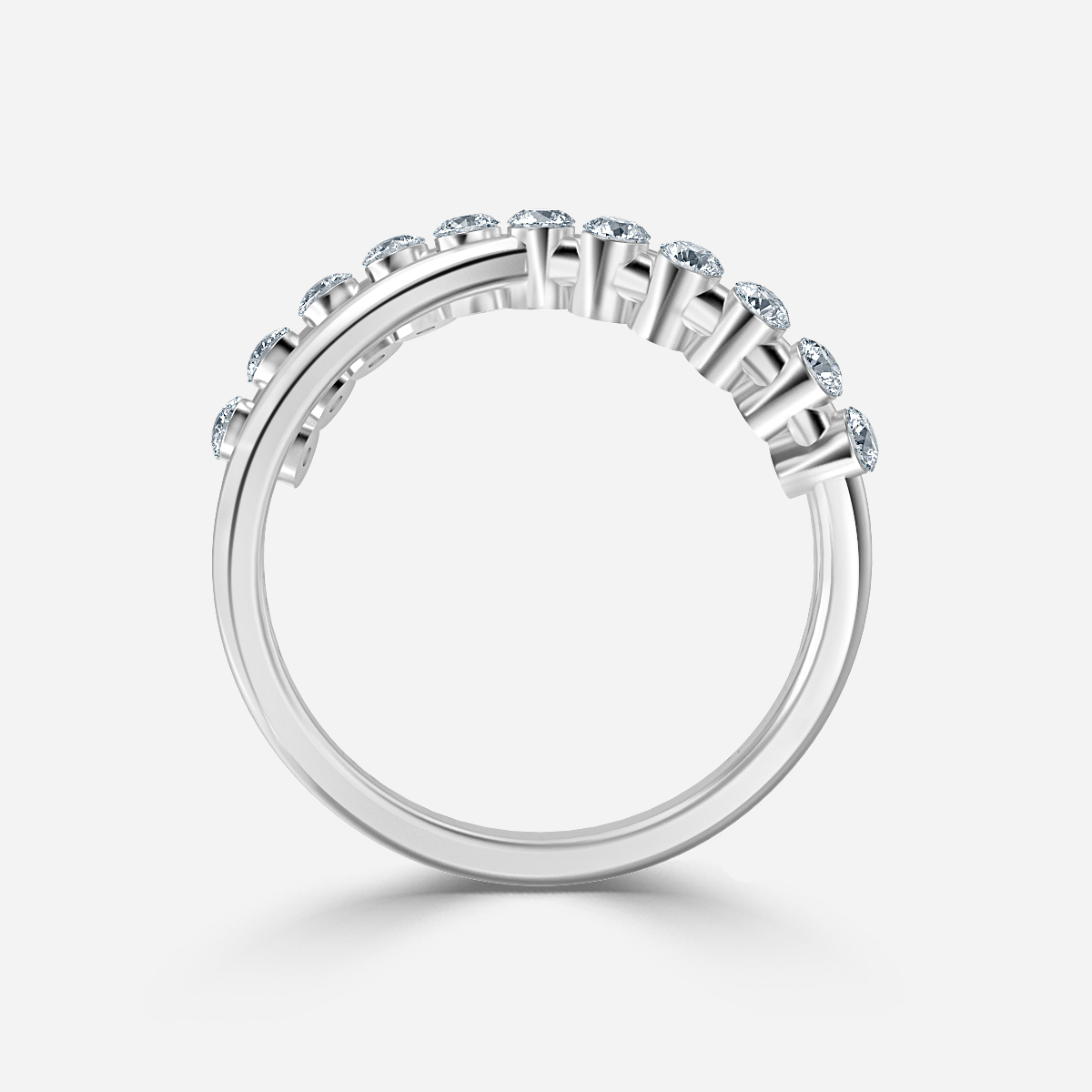 Crossover Shared Prong Platinum Wedding Ring