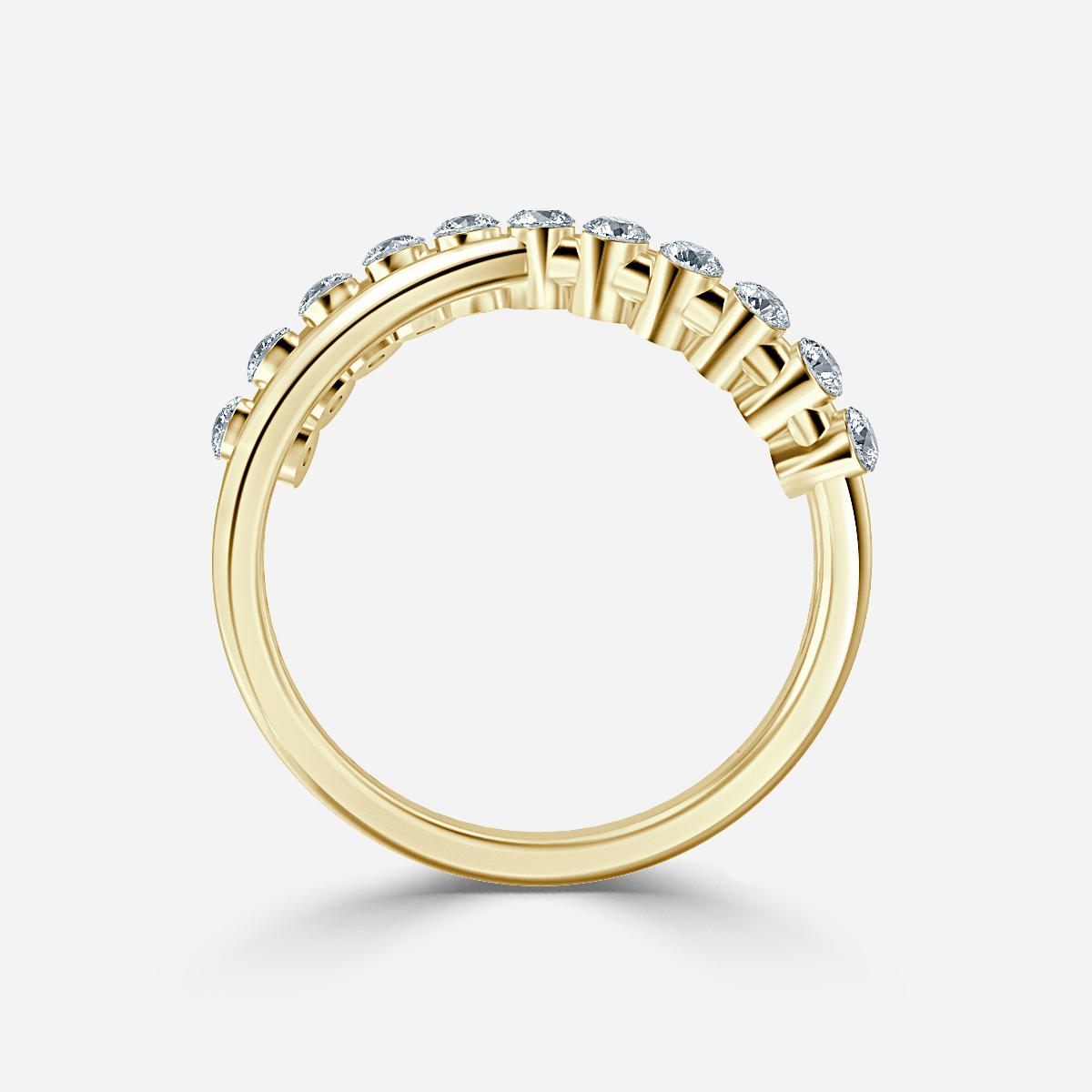 Crossover Shared Prong Yellow Gold Wedding Ring