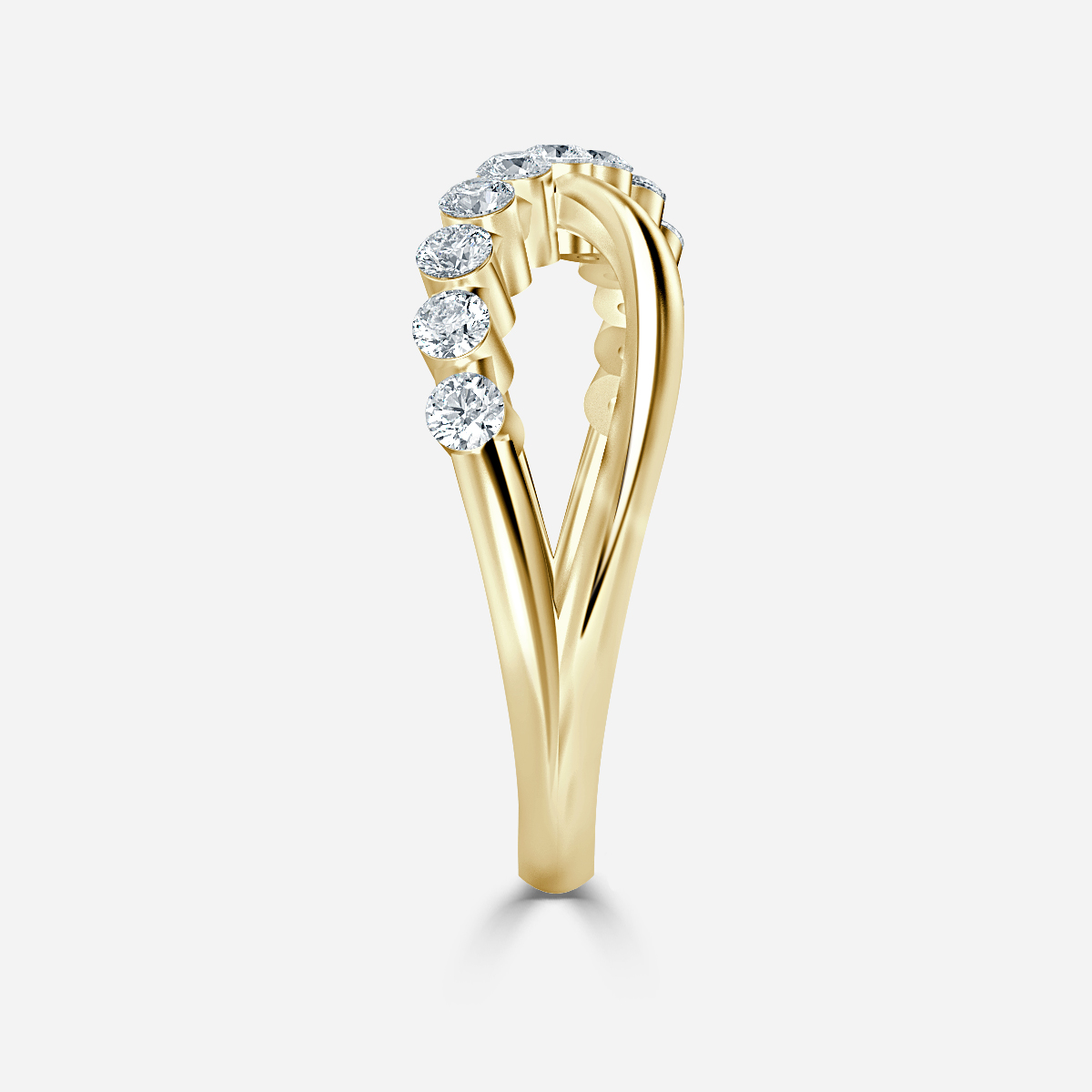 Crossover Shared Prong Yellow Gold Wedding Ring