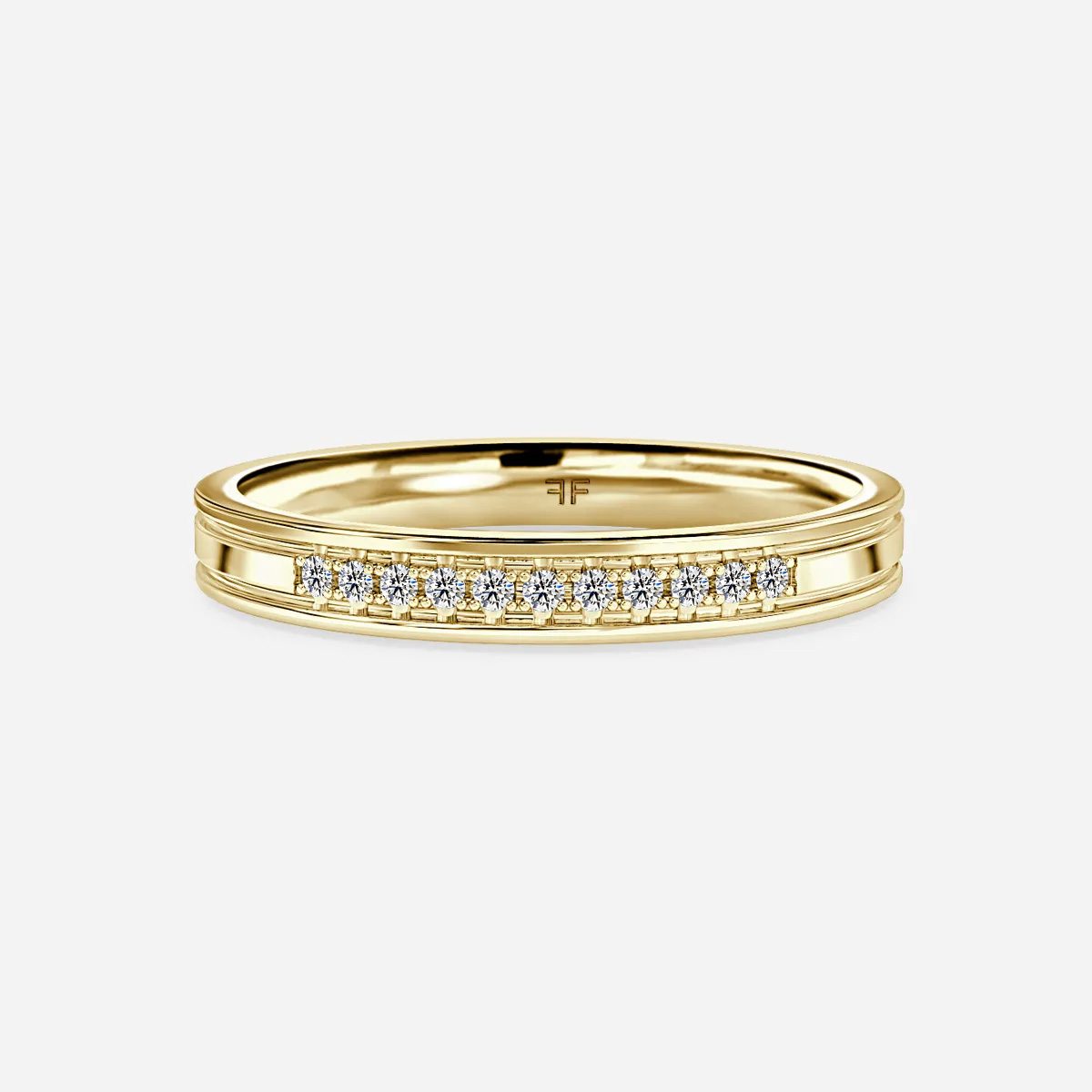 Channel And Grain Set Wedding Ring In Yellow Gold