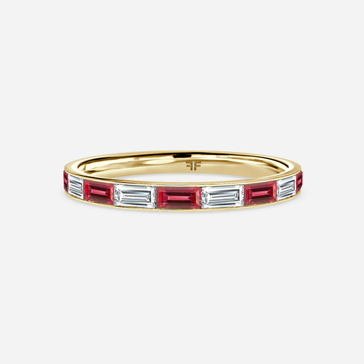 Baguette Cut Ruby And Diamond Wedding Ring In Yellow Gold