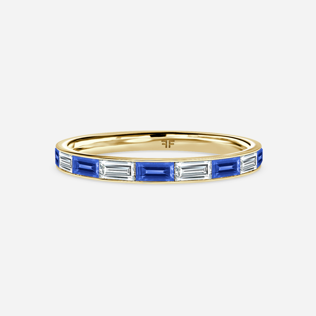 Blue Sapphire And Baguette Diamond Yellow Gold Wedding Ring