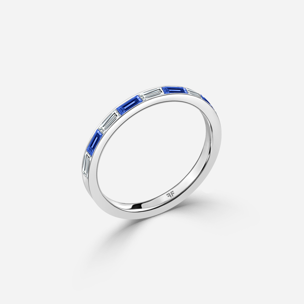 Blue Sapphire And Baguette Diamond Platinum Wedding Ring