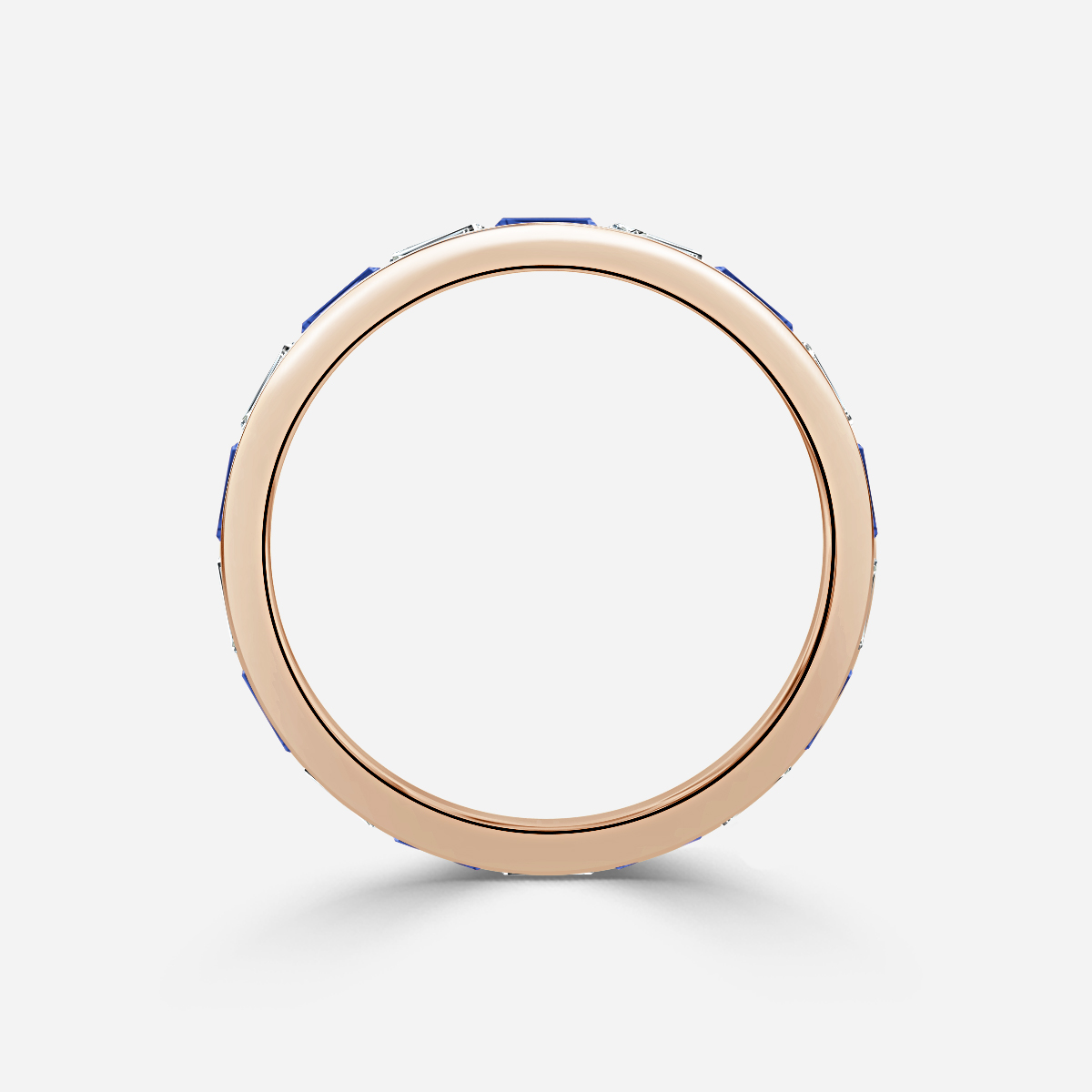 Baguette Cut Sapphire And Diamond Wedding Ring In Rose Gold
