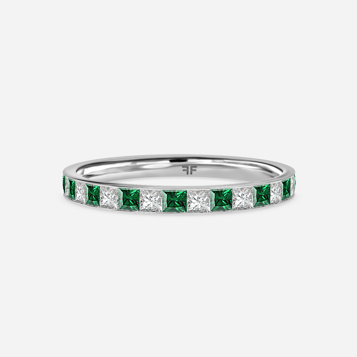 Princess Cut Emerald And Diamond Platinum Wedding Ring Flawless Fine