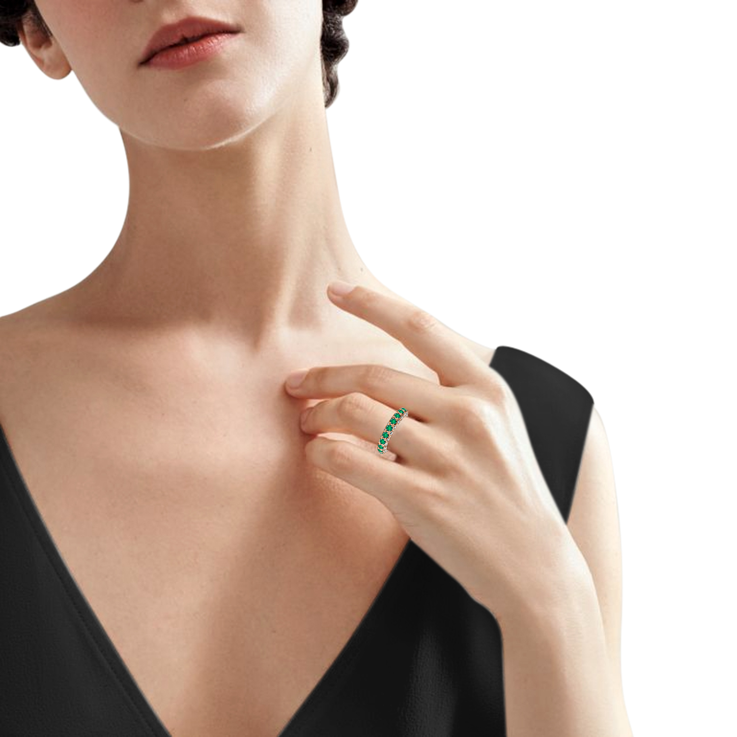Hexa Green Emerald And Diamond Wedding Ring In Rose Gold