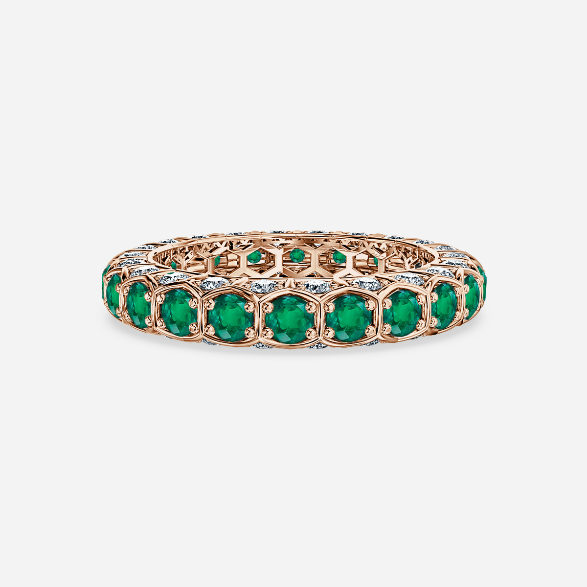Hexa Green Emerald And Diamond Wedding Ring In Rose Gold