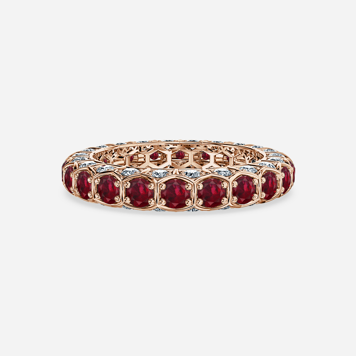 Hexa Ruby and Diamond Wedding Ring In Rose Gold
