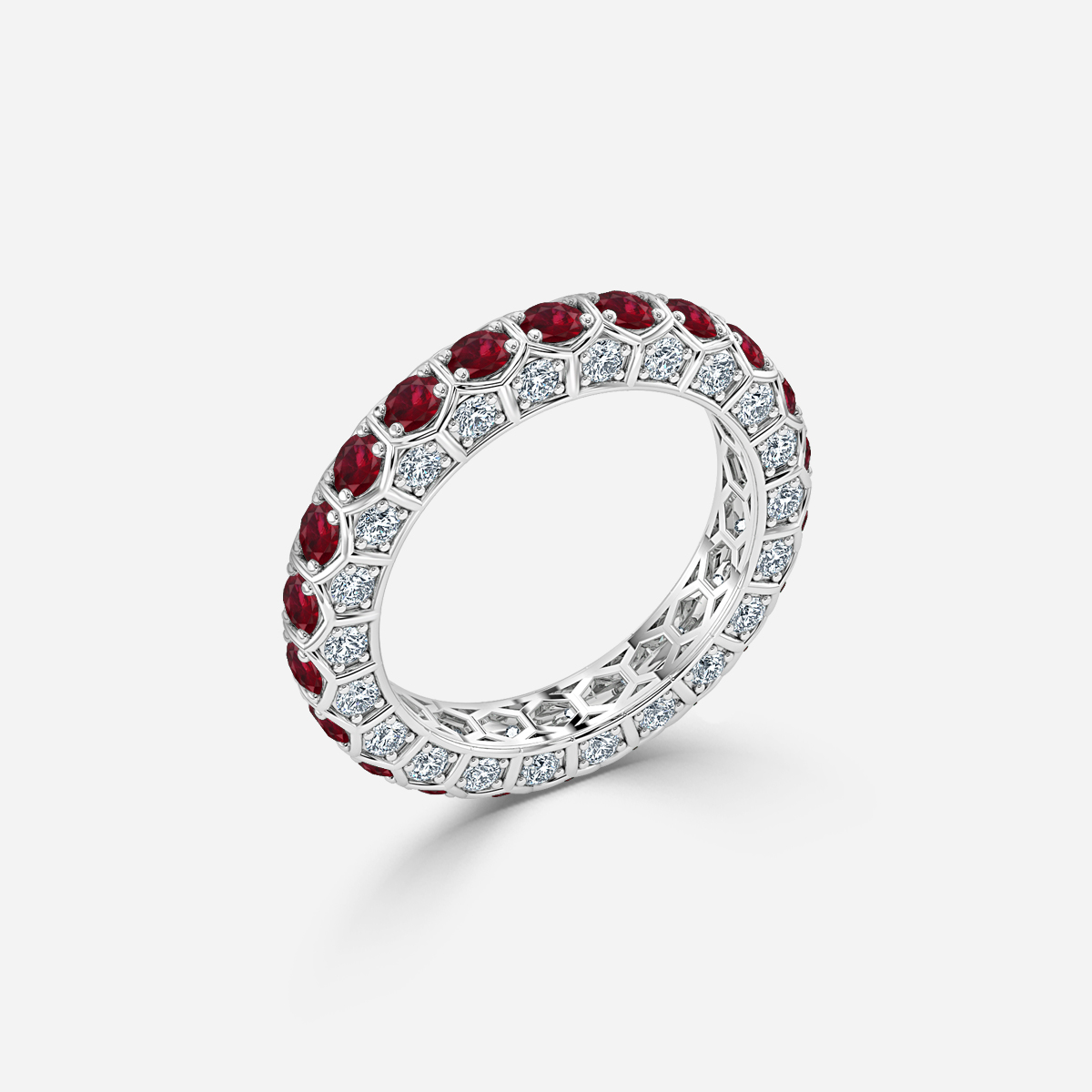 Hexa Ruby and Diamond Eternity Ring In Platinum