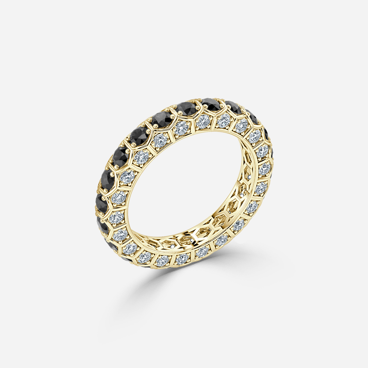 Hexa Black Diamond And Diamond Wedding Ring In Yellow Gold